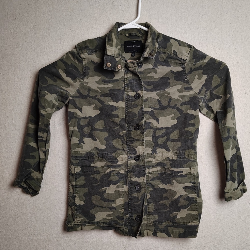 Lucky Brand Camo Utility Jacket Military Zip and Button Up Green‎ Small
